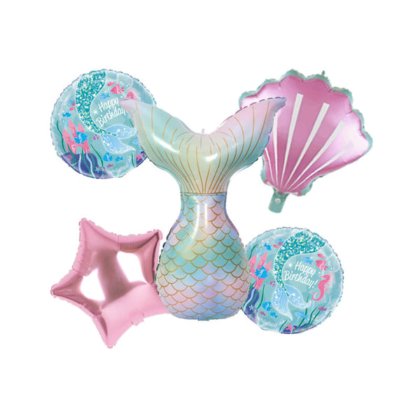 Mermaid Theme Foil Balloons - Pack of 5 Balloons