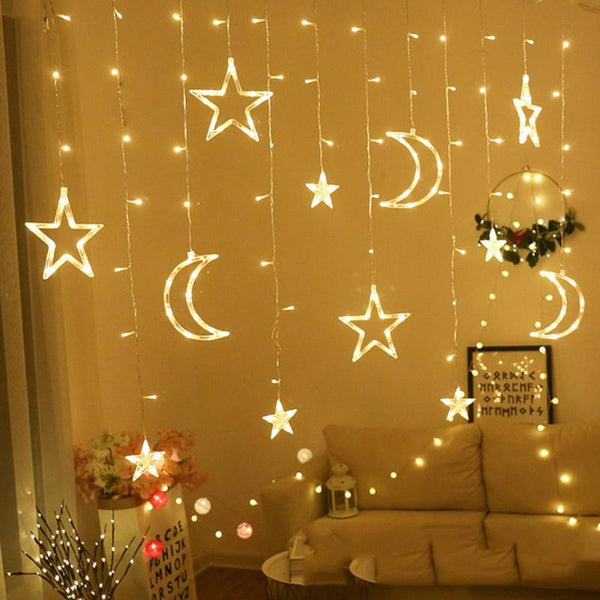 Led Stars & Moon Shape Curtain Fairy Light 15' Feet - 220 V Plug Operated