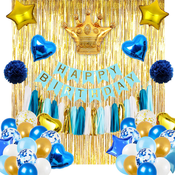 Birthday Decoration Set (Blue, White and Gold)