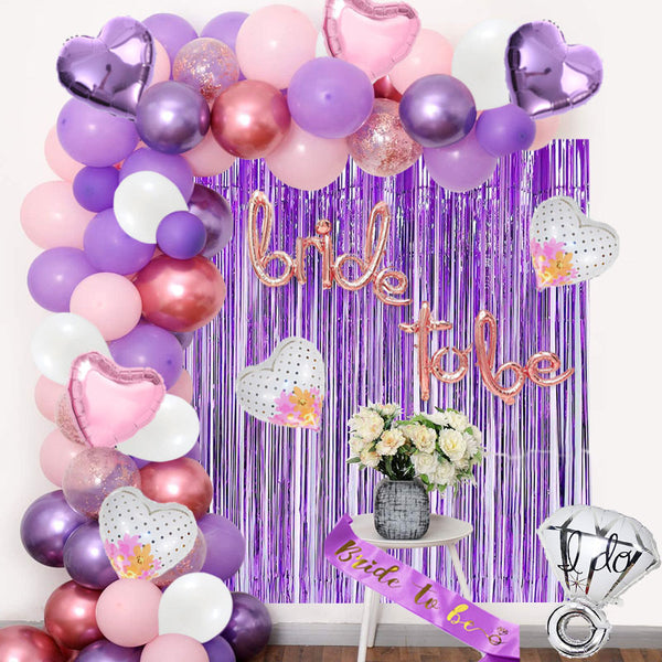 Bride To Be Theme Foil Balloons Set ( Pink, Purple, White )