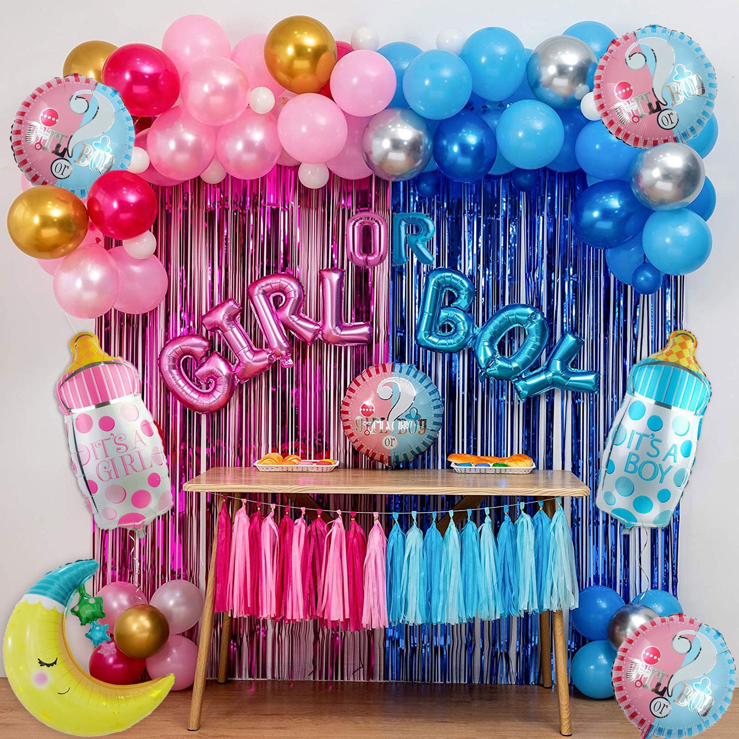 AHEZQILU Gender Reveal Decoration Gender Reveal Pour Baby Shower Et Annonce Sexe Bébé – Guirlande Boy Or Girl 3 m Avec Fanions, Cœurs Et 30 Badges Team Boy Girl, Décor Rose Bleu AHEZQILU Gender Reveal Decoration Gender Reveal Pour Baby Shower Et Annonce Sexe Bébé – Guirlande Boy Or Girl 3 m Avec Fanions, Cœurs Et 30 Badges Team Boy Girl, Décor Rose Bleu