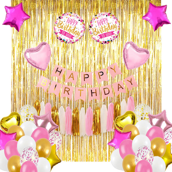 Birthday Decoration Set (Pink, White and Gold)