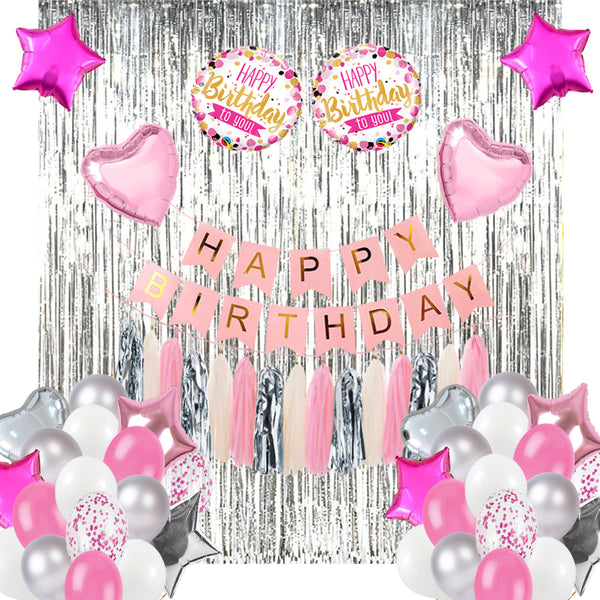 Birthday Decoration Set (Pink, White and Silver)