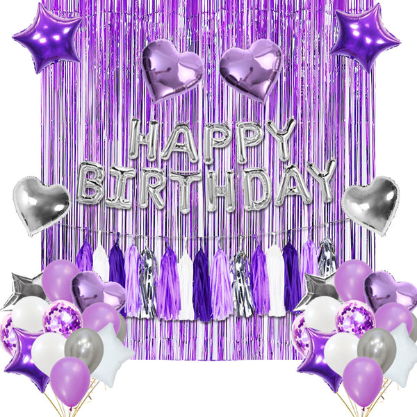 Happy Birthday Decoration Set (Purple, Silver &amp; White)