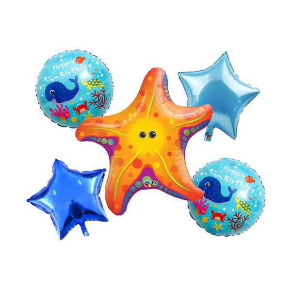 Starfish / Under The Sea Theme Foil Balloons - Pack of 5 Balloons