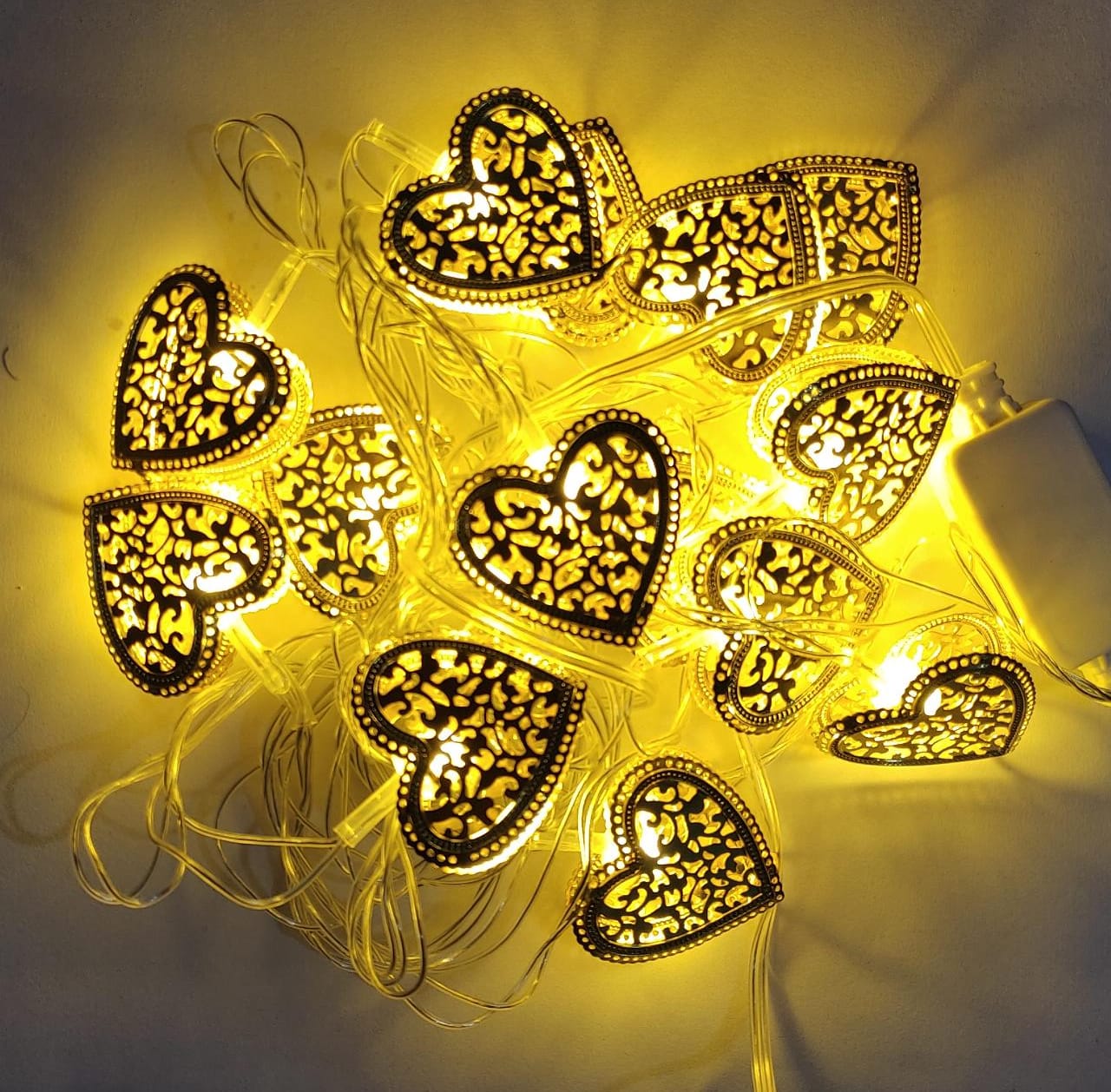 Metal Hearts Shape Golden Led Light 12' Feet - 220 V Plug operated ...