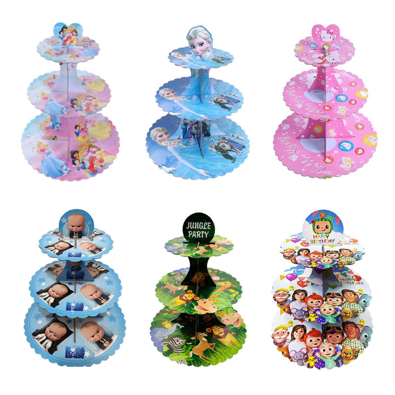 Cartoon Theme 3 Tier Round Cardboard Cup Cake Stand – dreamparty.pk