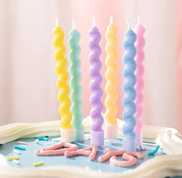 Rainbow Twisty Pastel Color Cake Decoration Candles - 6 Pcs