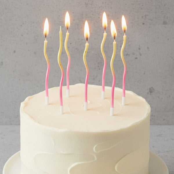 Pastel Gradient Color Wavy Cake Decoration Candles - 6 Pcs