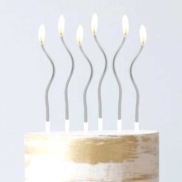 Chrome Twisty Cake Candles - 6 Pcs