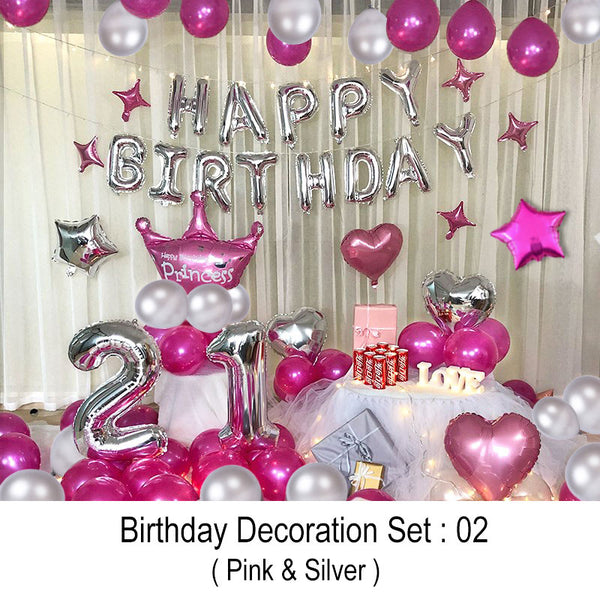 Birthday Decoration Set Pink & Silver