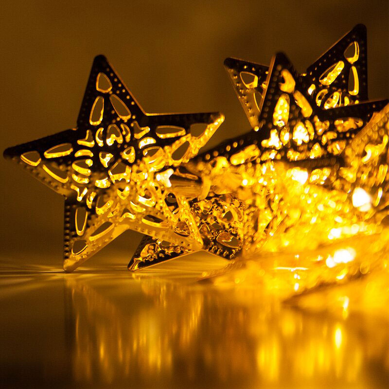 Metal Stars Shape Golden Led Light 9' Feet - 220 V Plug operated ...
