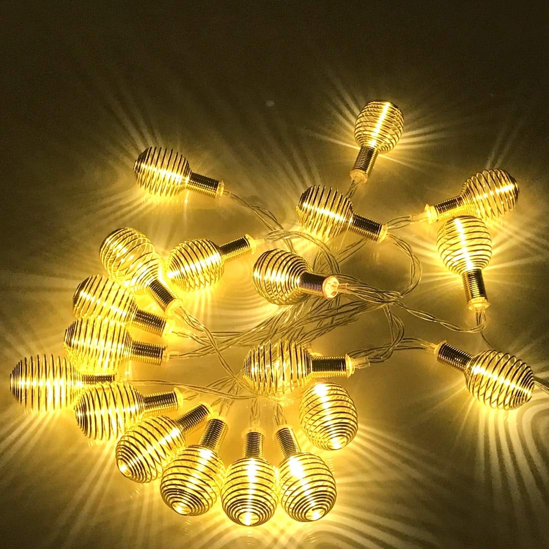 Spring Set Light Metal Spring String LED Light Golden 11' Feet - 220 V Plug operated ...